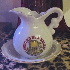 Lincoln's New Salem Souvenir Pitcher and Saucer